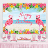 Toile de fond Happy Summer Birthday Flamingo floral rose chaud